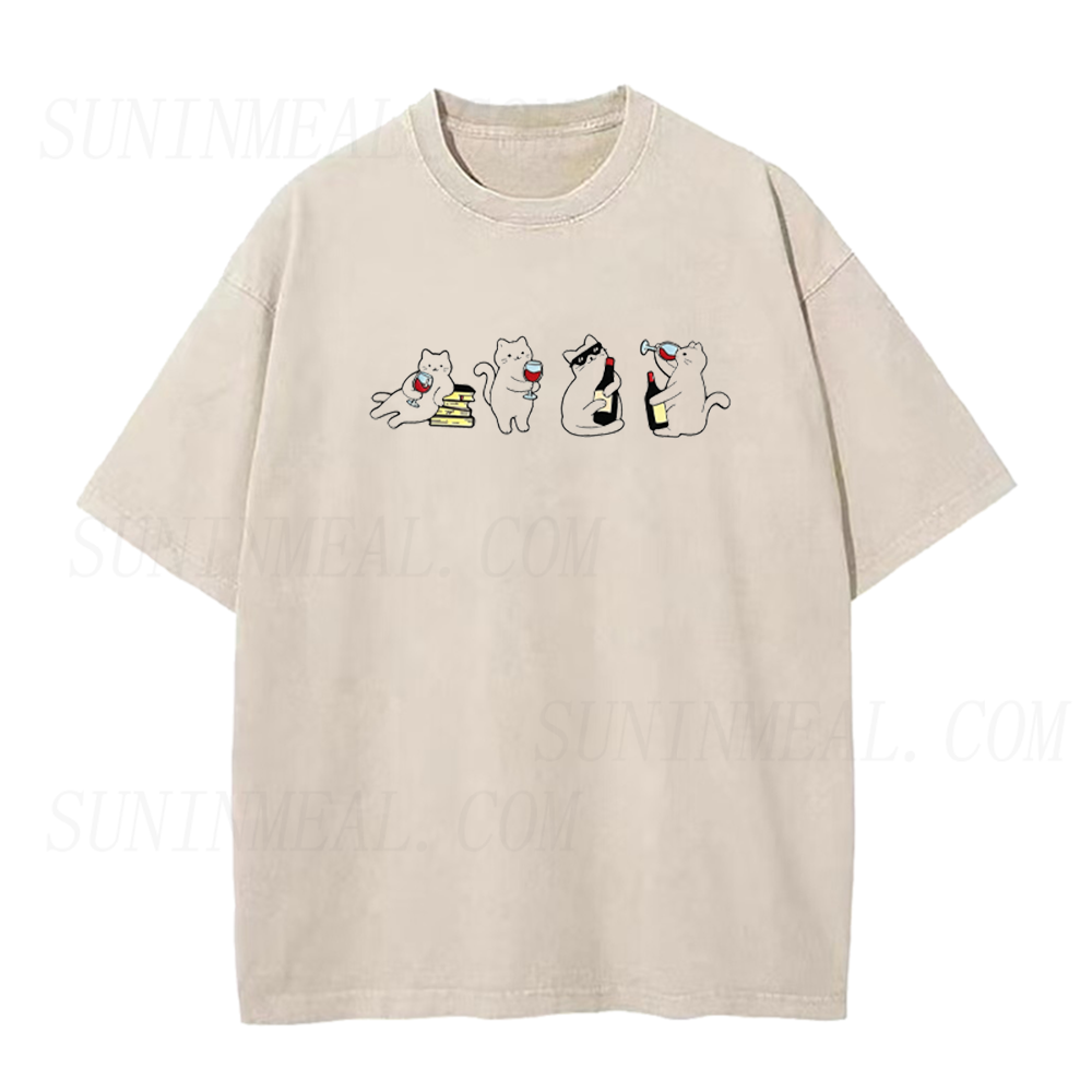 Cute Wine Cat Party Graphic Unisex Tee