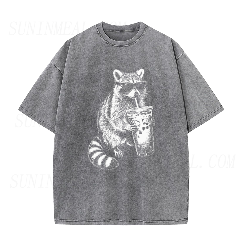 Raccoon Drinking Iced Coffee Unisex Tee