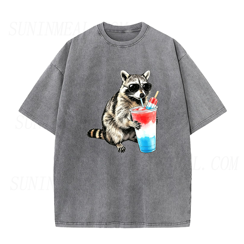 4th of July Raccoon Drinking Patriotic Slushie Unisex Tee
