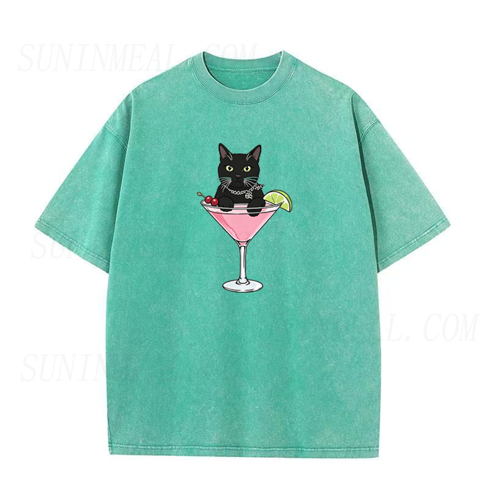 Black Cat Pink Martini Unisex Tee