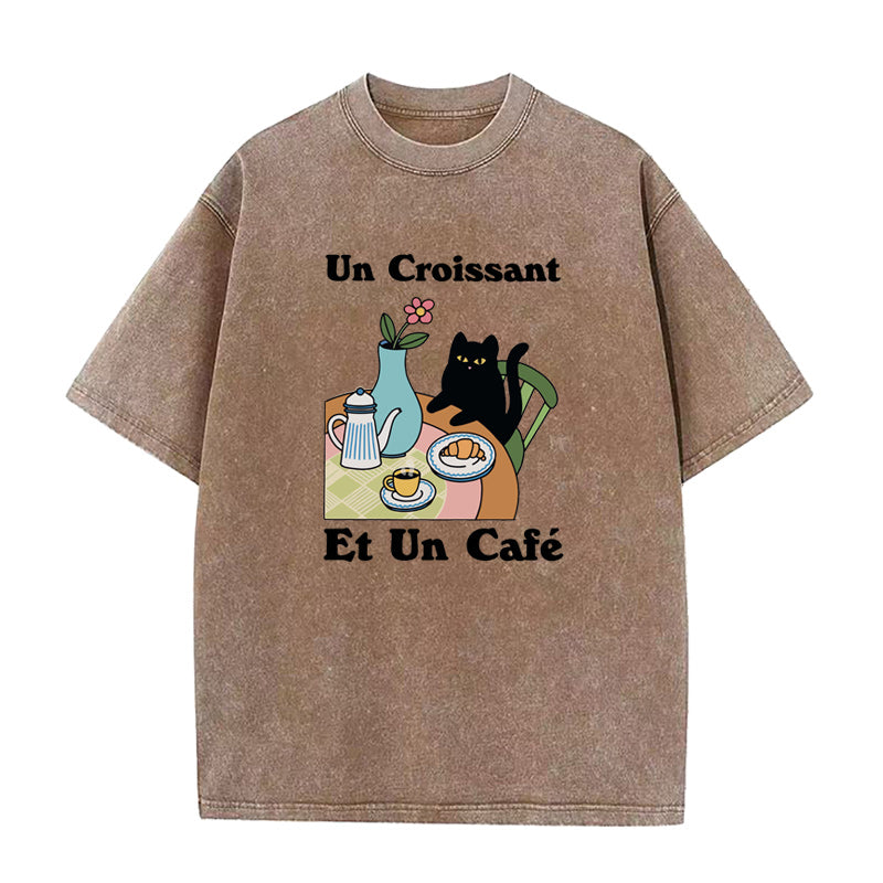 Cafe Croissant Cat Unisex Tee
