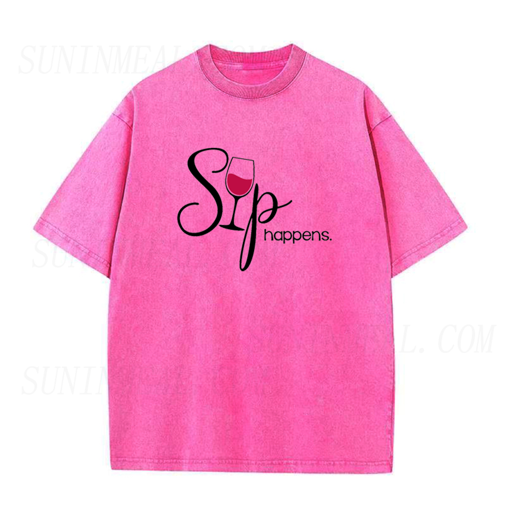 Retro Sip Happens Wine Unisex Tee