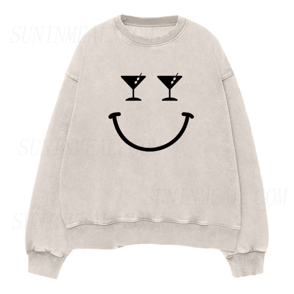 Martini Eyes Smiley Face Unisex Crewneck Sweatshirt