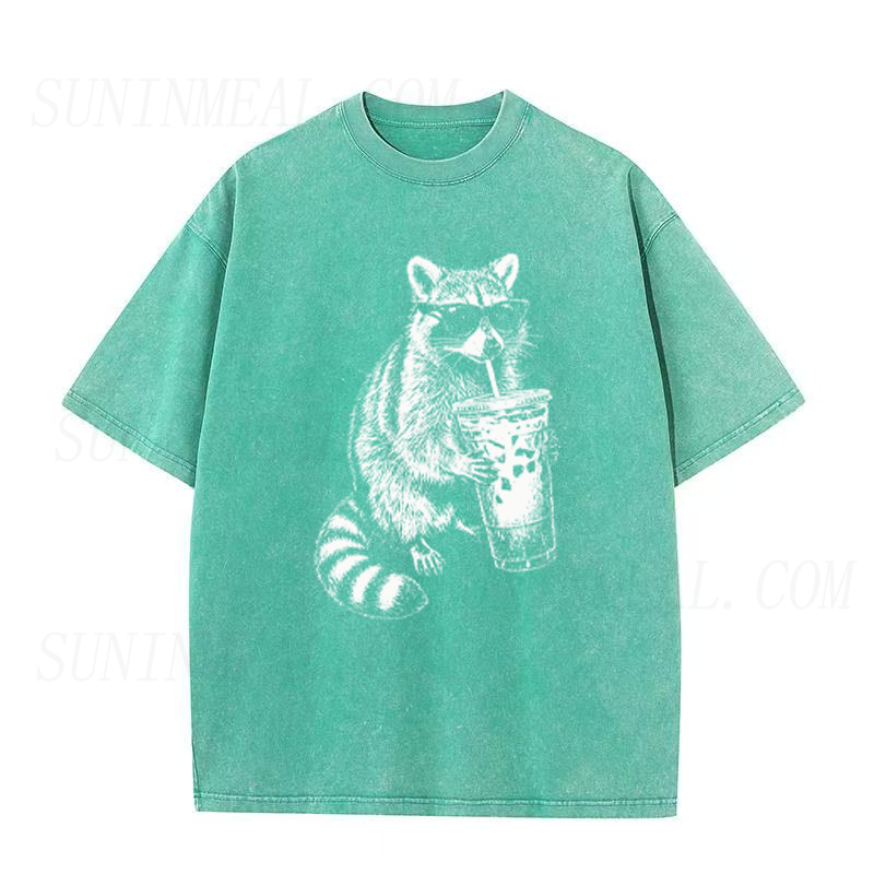 Raccoon Drinking Iced Coffee Unisex Tee