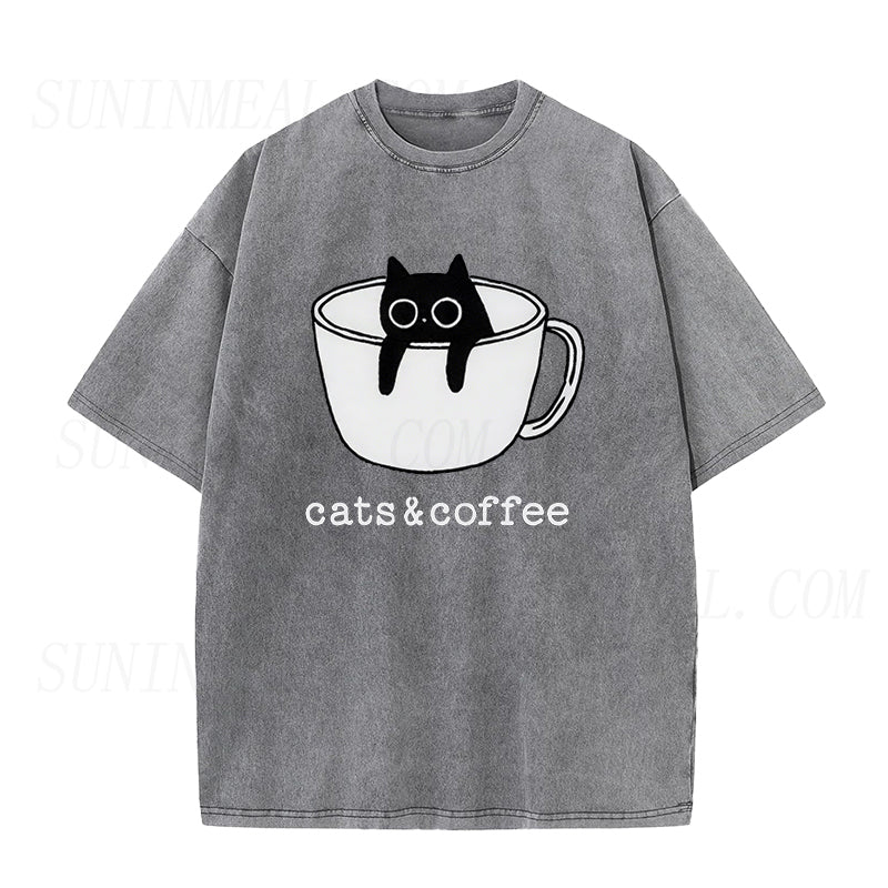 Cats And Coffee Unisex Tee