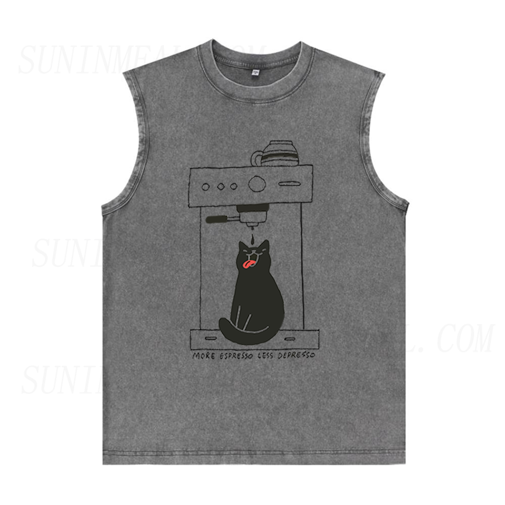 Cat Coffee More Espresso Less Depresso Unisex Tank Top