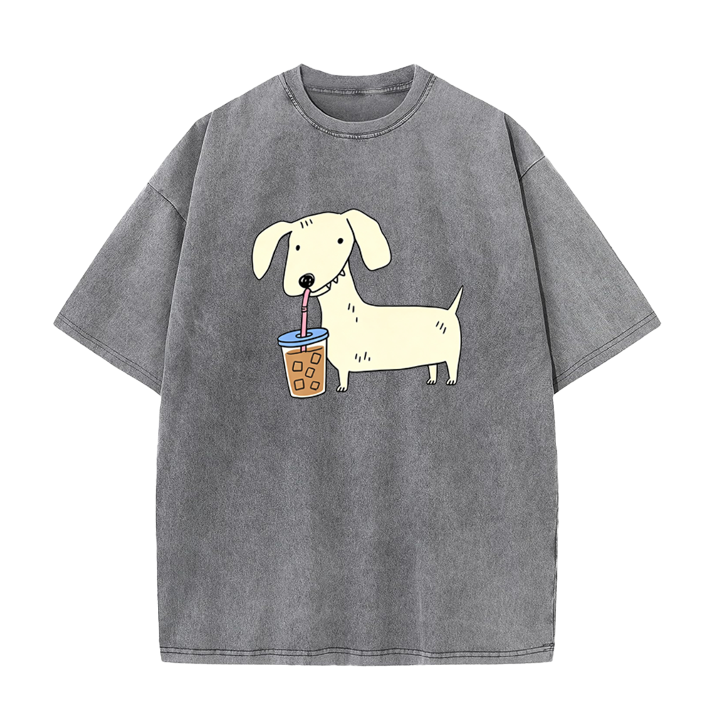 Dachshund Drinking Iced Coffee Unisex Tee