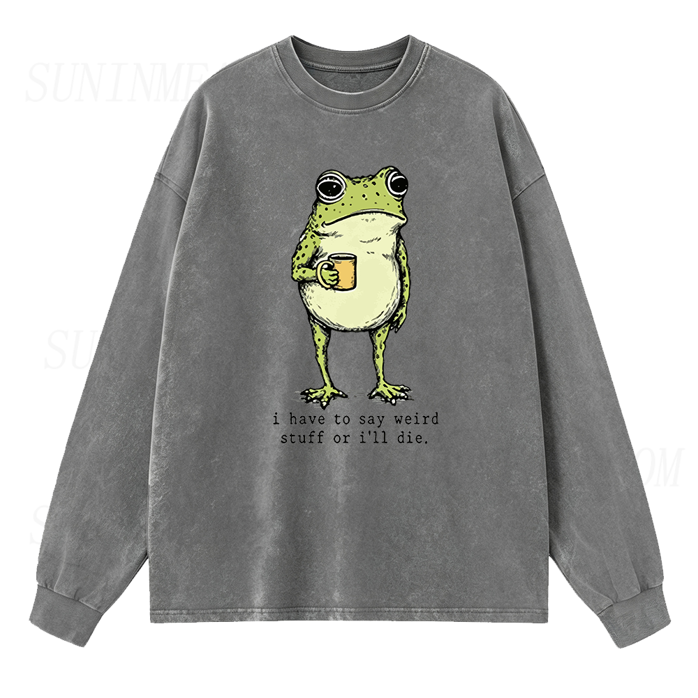 I Have to Say Weird Stuff Or I'll Die Frog Drinking Coffee Long Sleeve Unisex Tee