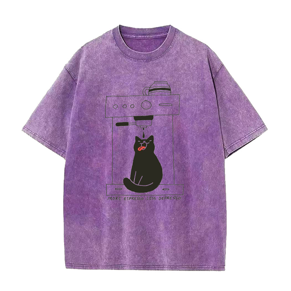 cat coffee More Espresso Less Depresso Unisex Tee