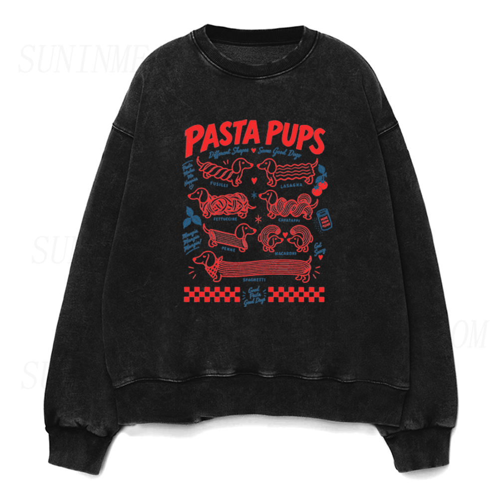 Pasta Pups Cute Dachshund Graphic Unisex Crewneck Sweatshirt