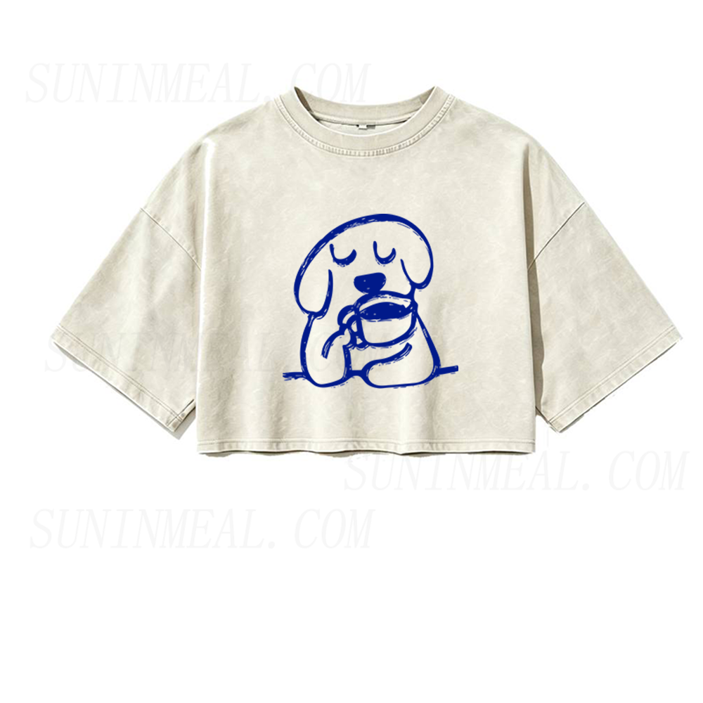 Coffee Dog Oversized Crop Tee