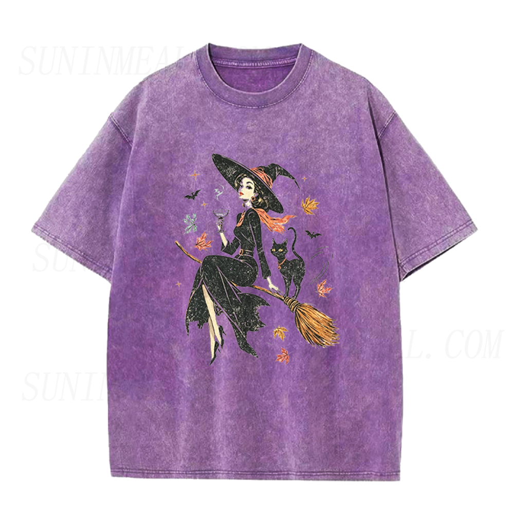 Vintage Witch & Cat Ringer Unisex Tee
