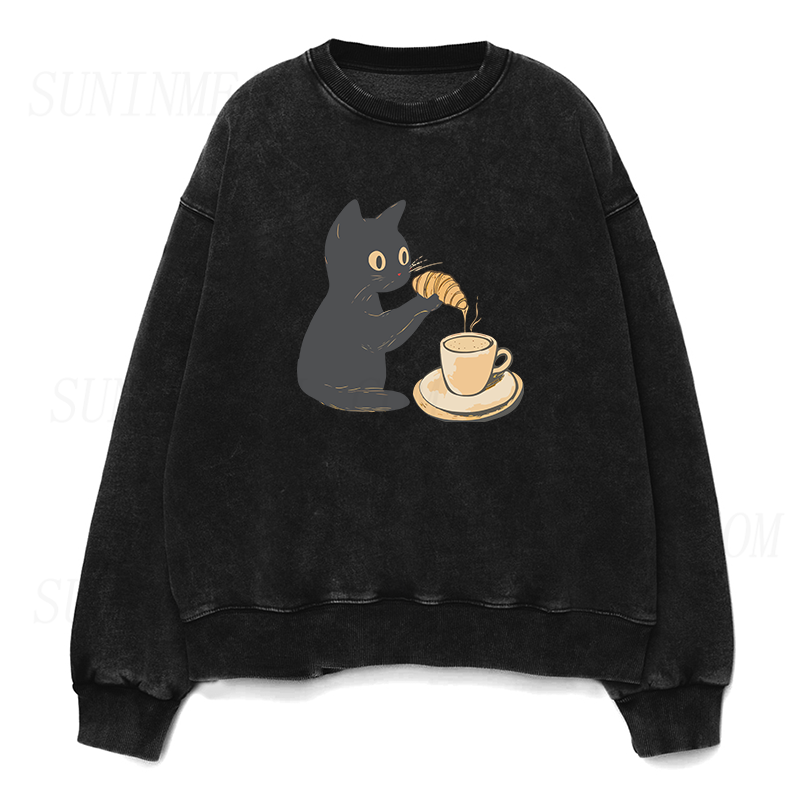 Cat Dipping Croissant in Coffee Crewneck Sweatshirt