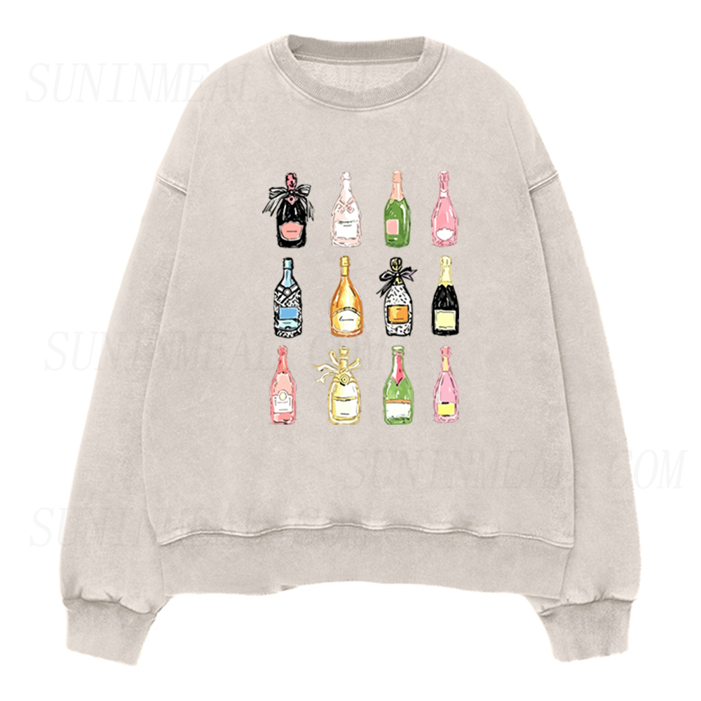 Retro Champagne Bottles Unisex Crewneck Sweatshirt