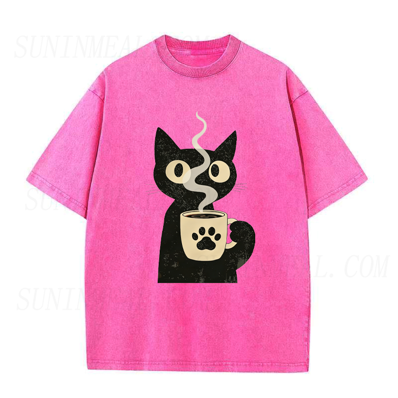 Black Cat Drinking Coffee Tee