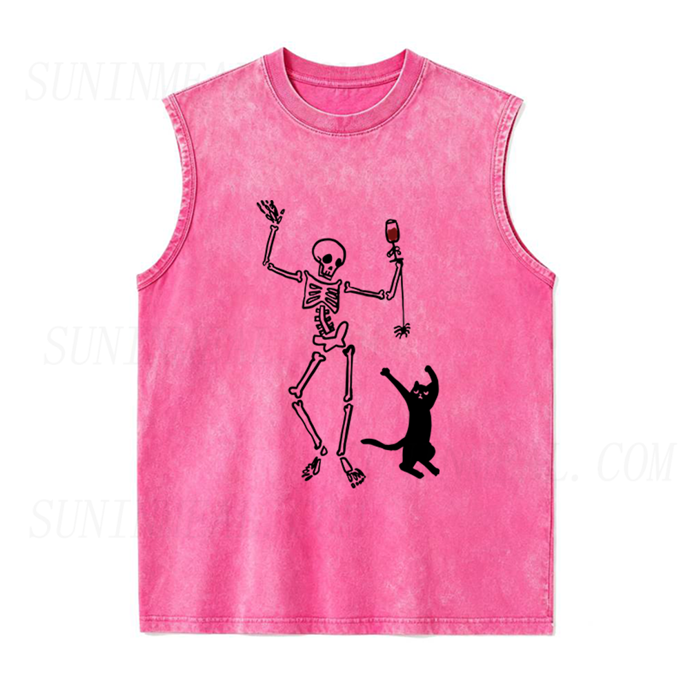 Dancing Skeleton and Cat Unisex Tank Top