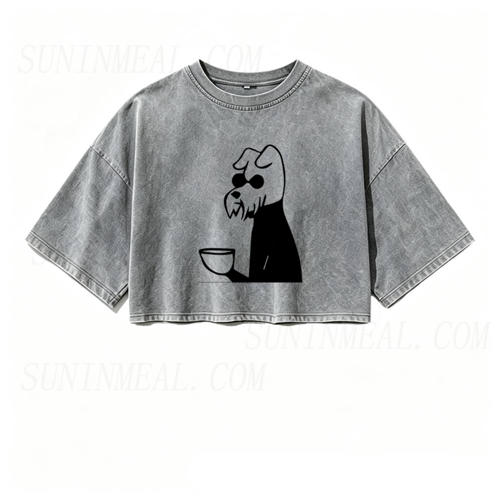 Dog Drinking A Cup of Coffee Oversized Crop Tee