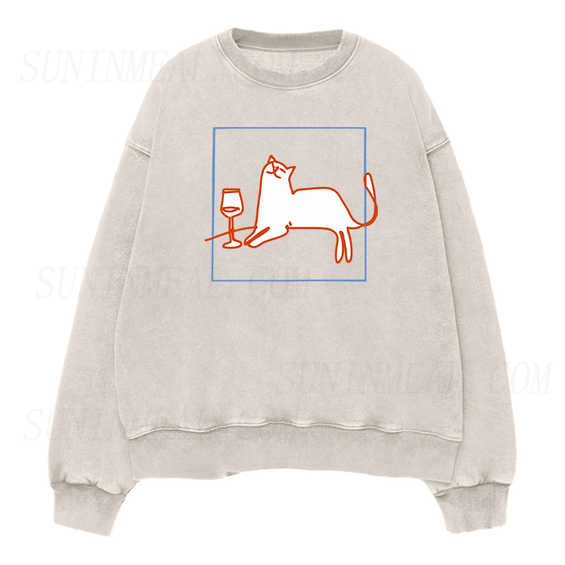 orange cat with wine Unisex Crewneck Sweatshirt