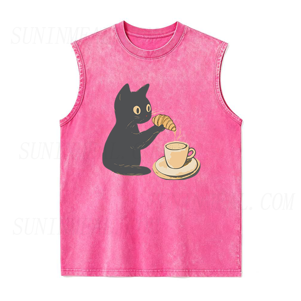 Cat Dipping Croissant in Coffee Unisex Tank Top