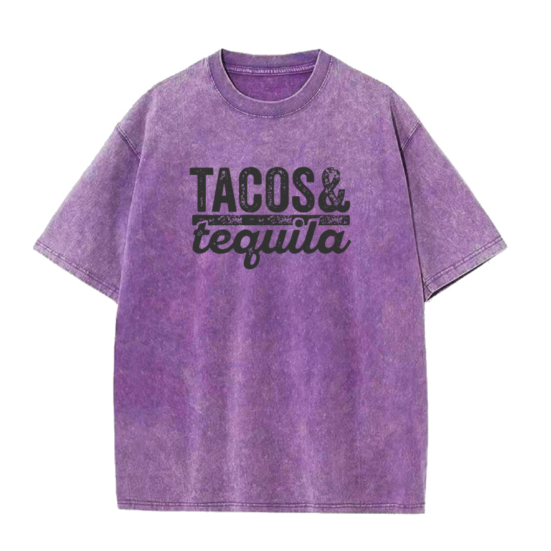 Oversized Purple t-shirt with 'Tacos & Tequila'