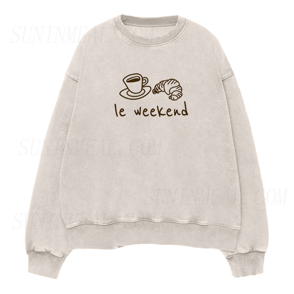 Le Weekend Coffee Croissant French Graphic Unisex Crewneck Sweatshirt