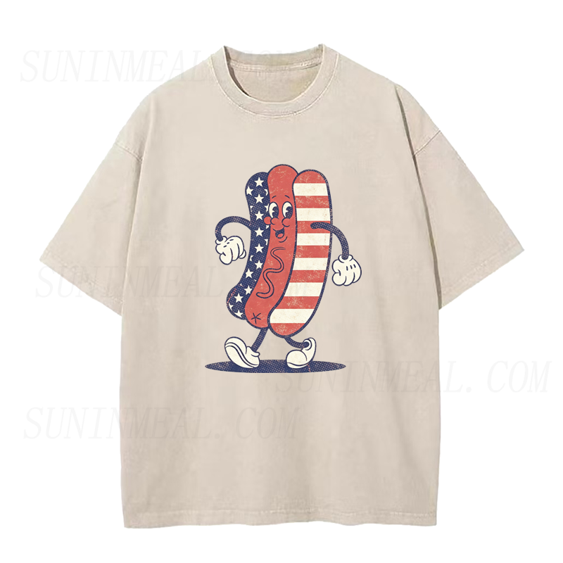 American Flag Hot Dog Mascot Unisex Tee