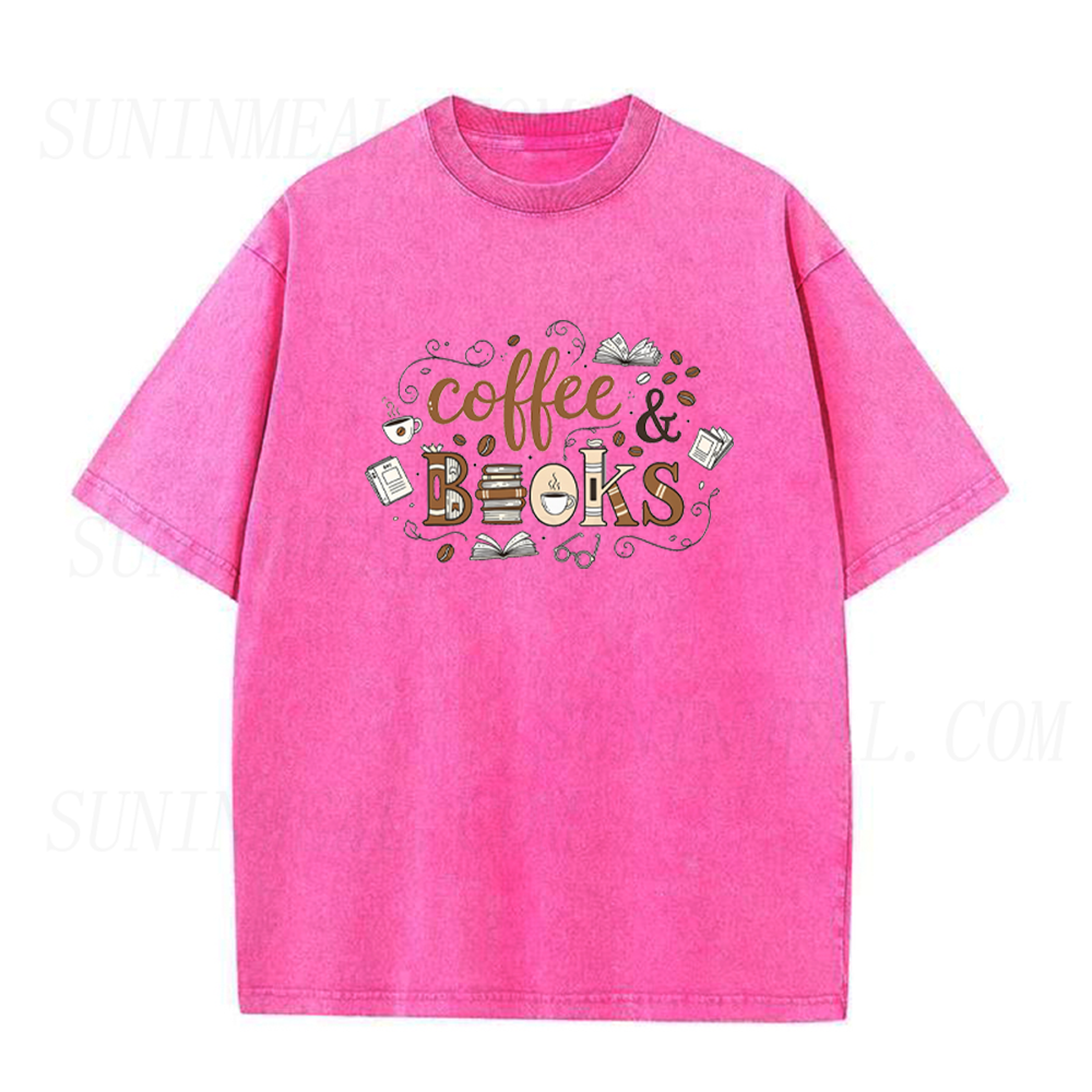Retro Coffee And Book Doodle Art Unisex Tee
