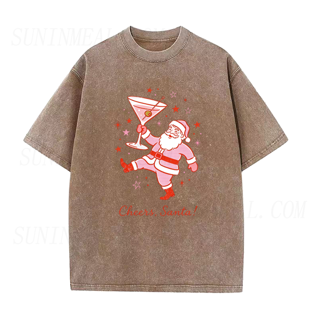 Funny Cheers Santa Cocktail Christmas Holiday Unisex Tee