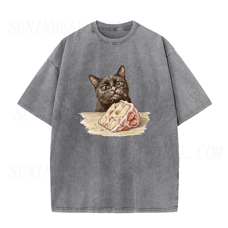 Black Cat Eating Cake Unisex Tee
