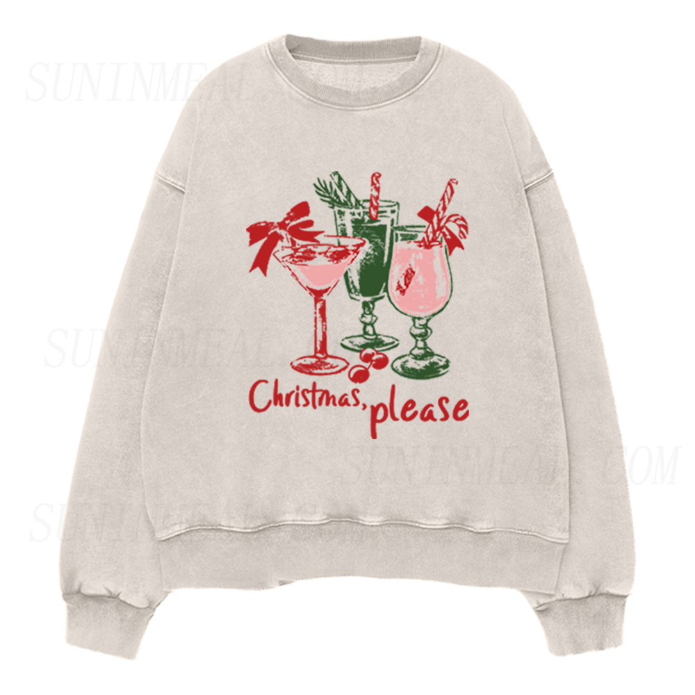 Christmas Please Cocktail Glasses Unisex Crewneck Sweatshirt