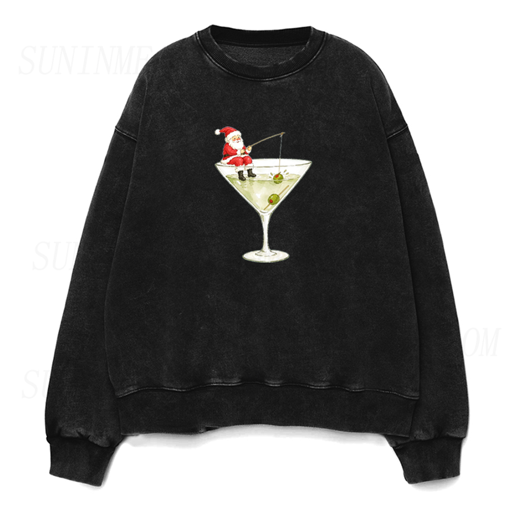 Funny Santa Martini Cocktail Graphic Unisex Crewneck Sweatshirt