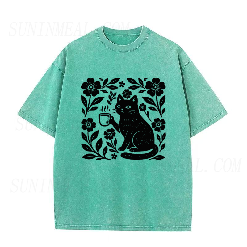 Black Cat Coffee Floral Unisex Tee