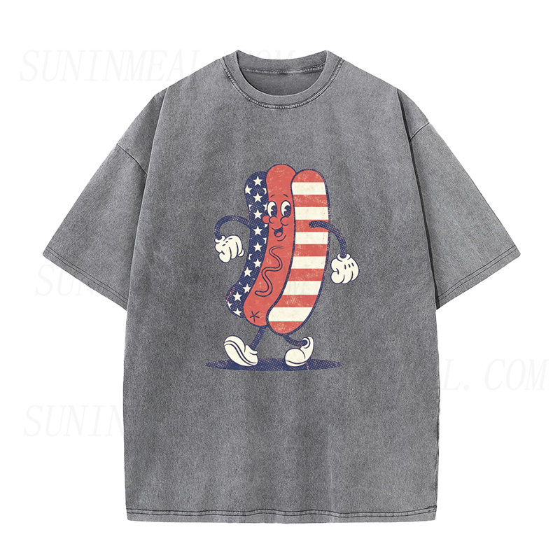 American Flag Hot Dog Mascot Unisex Tee