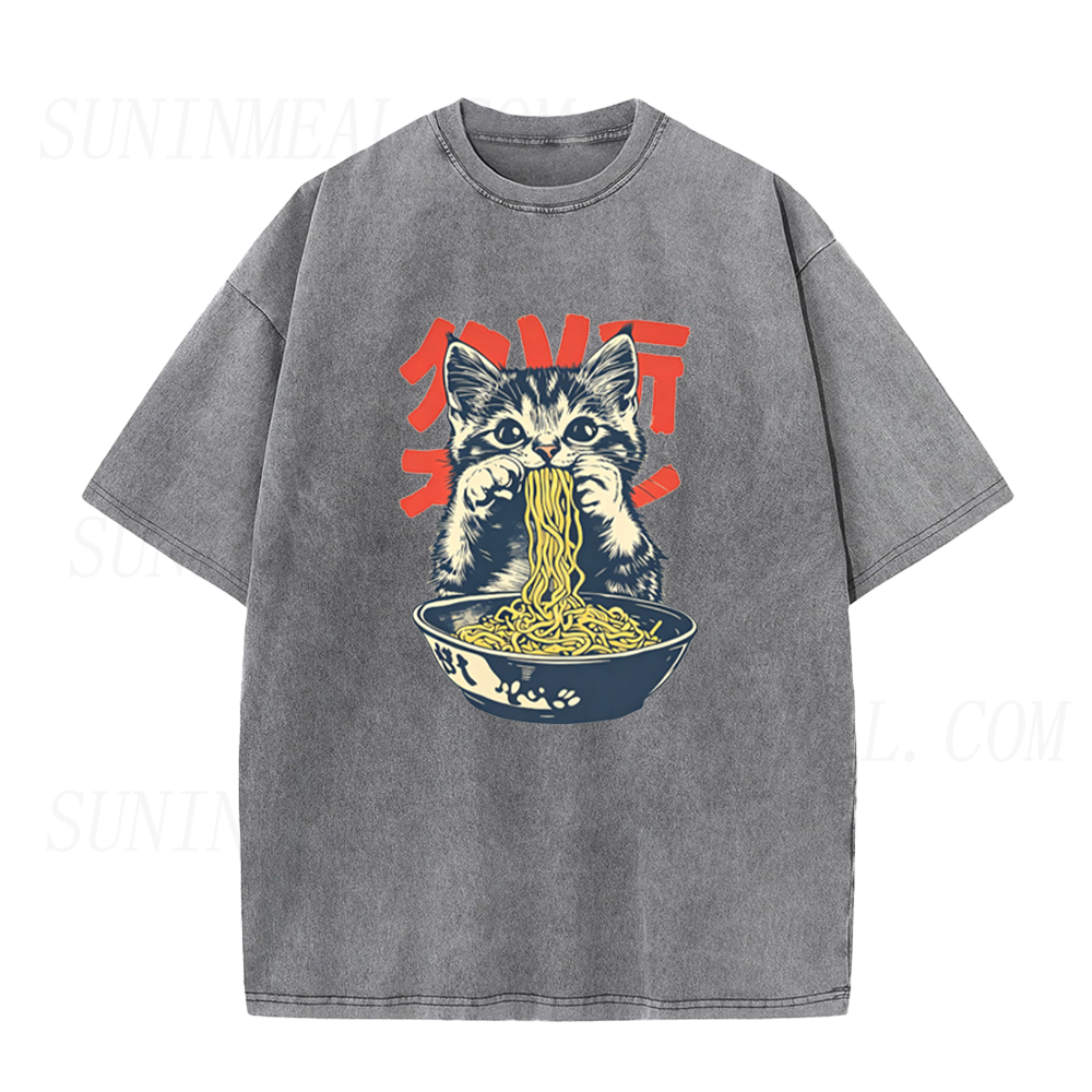 Vintage Cat Eating Ramen Unisex Tee