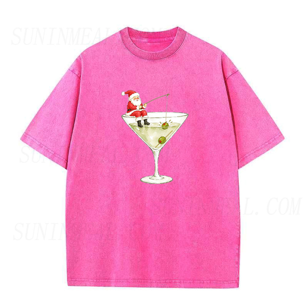 Funny Santa Martini Cocktail Graphic Unisex Tee