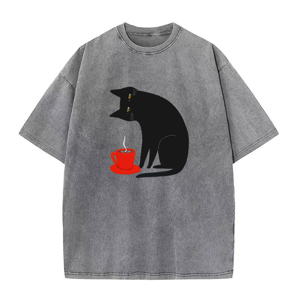 Black Cat Red Cup Unisex Tee