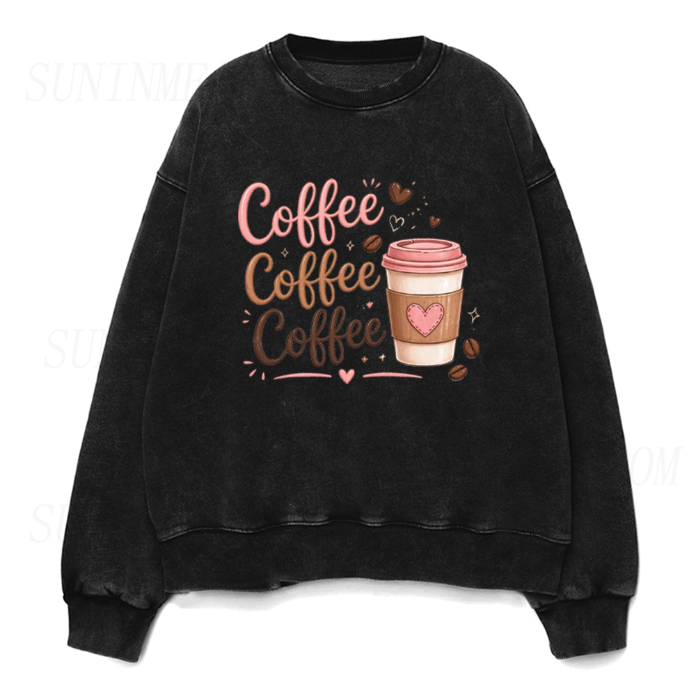Coffee Coffee Coffee Cute Heart Coffee Cup Unisex Crewneck Sweatshirt