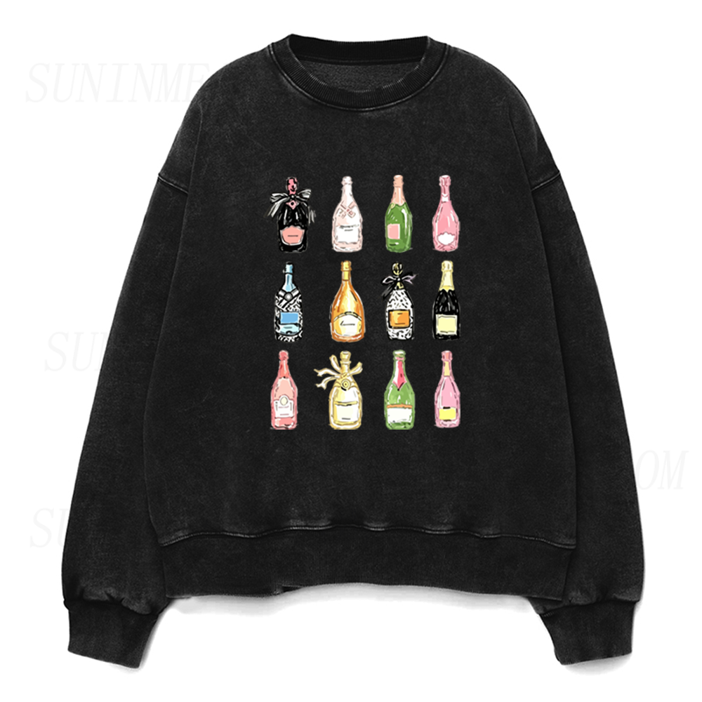 Retro Champagne Bottles Unisex Crewneck Sweatshirt