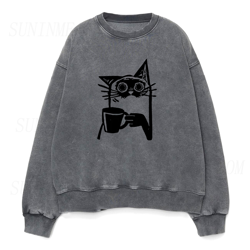 Cat Drinking Coffee Unisex Crewneck Sweatshirt