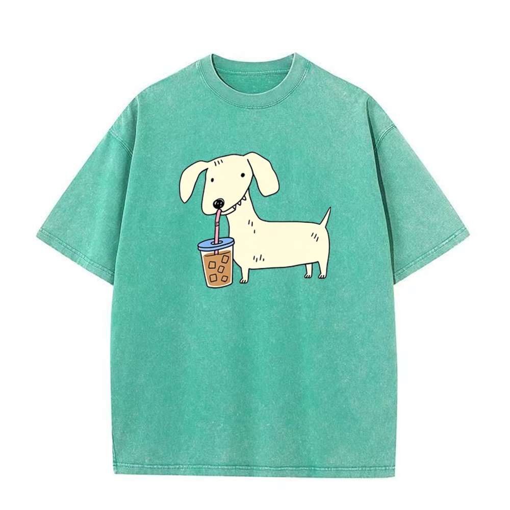 Dachshund Drinking Iced Coffee Unisex Tee