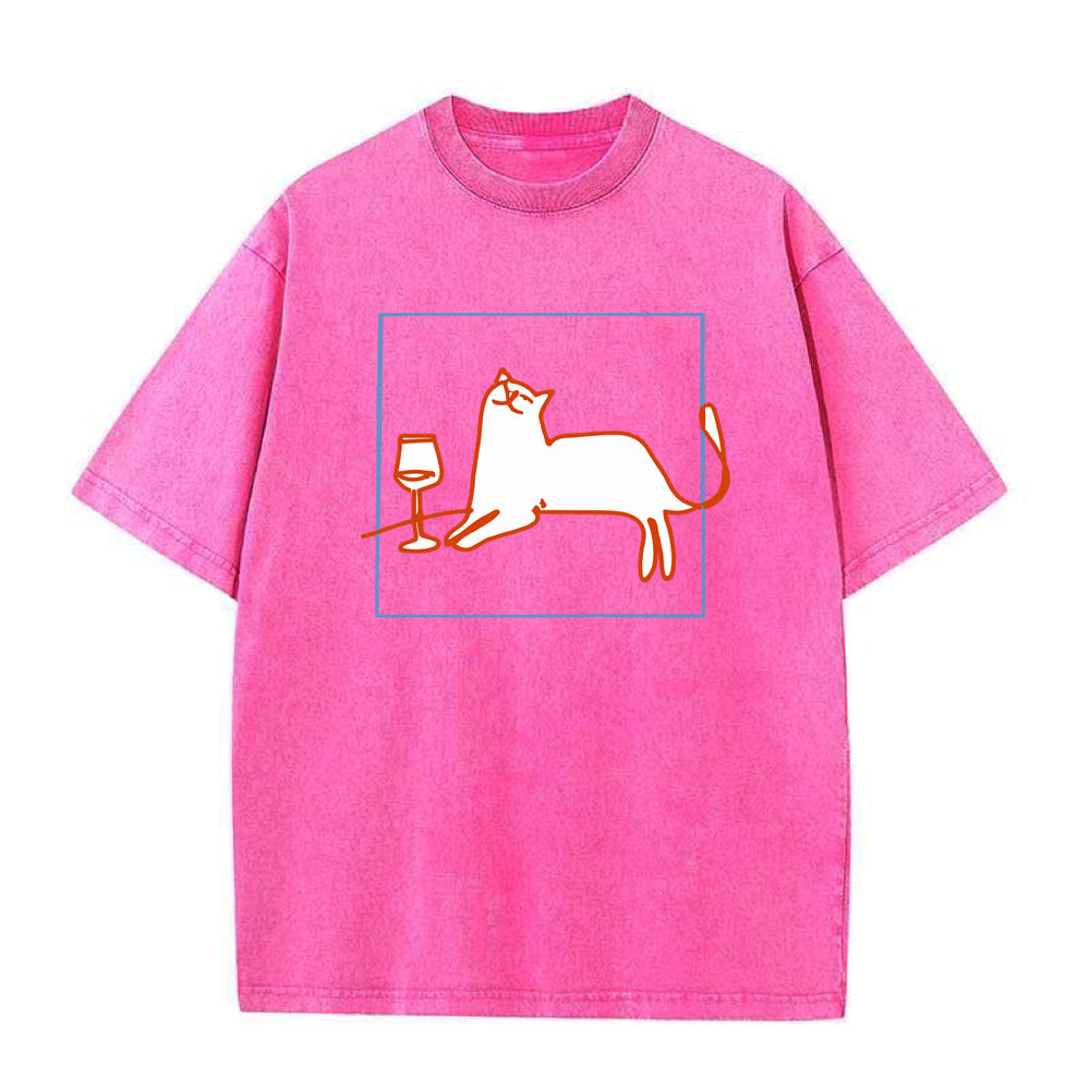 orange cat with wine unisex Tee