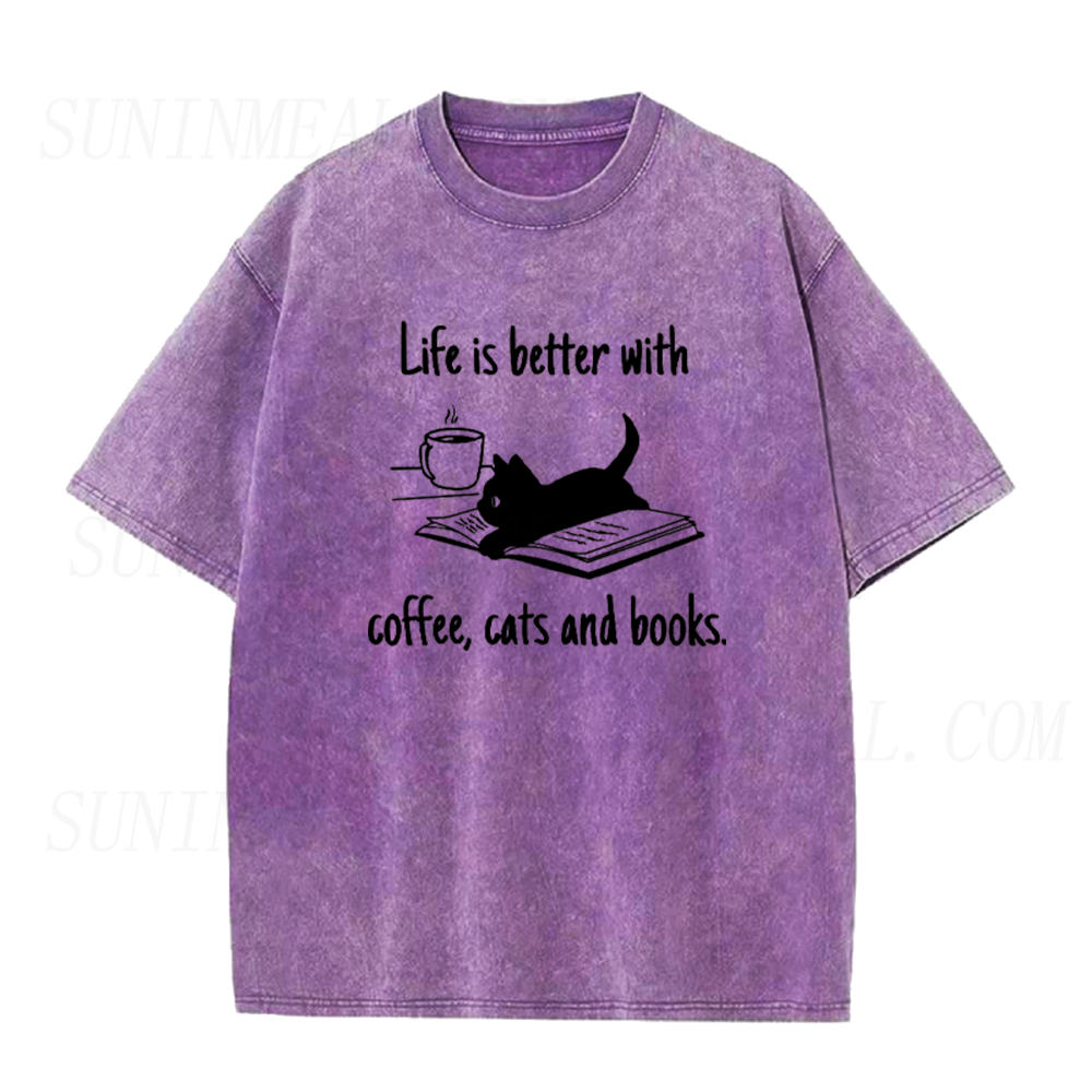 Life Is Better With Coffee Cats And Books Unisex Tee