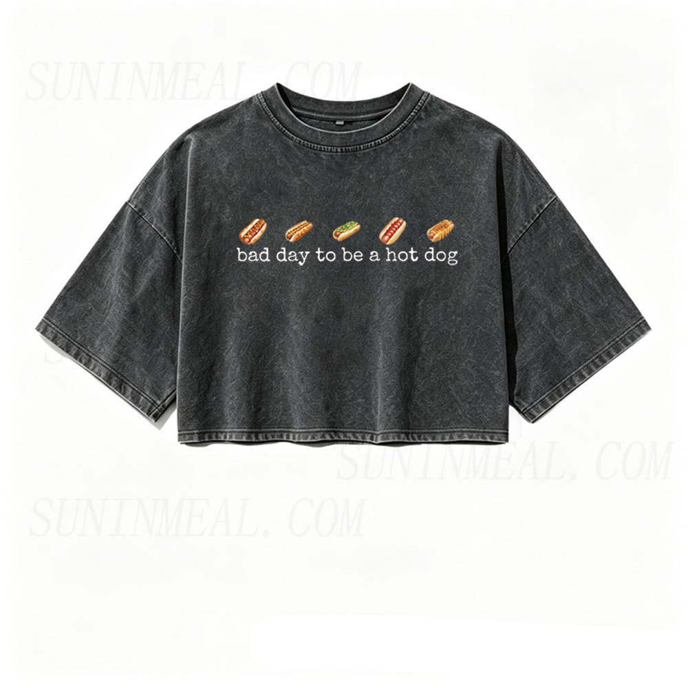 Bad Day To Be A Hotdog Oversized Crop Tee