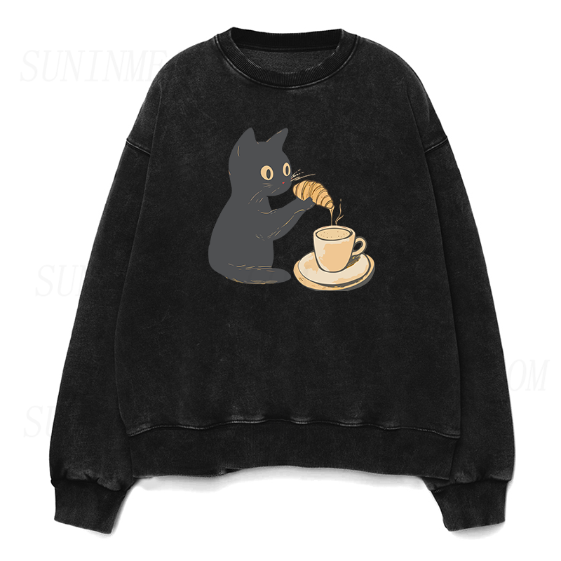 Cat Dipping Croissant in Coffee Crewneck Sweatshirt