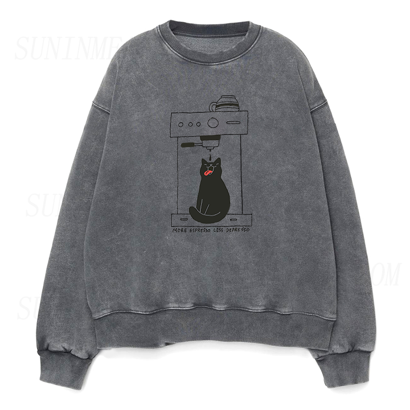 cat coffee More Espresso Less Depresso Unisex Crewneck Sweatshirt