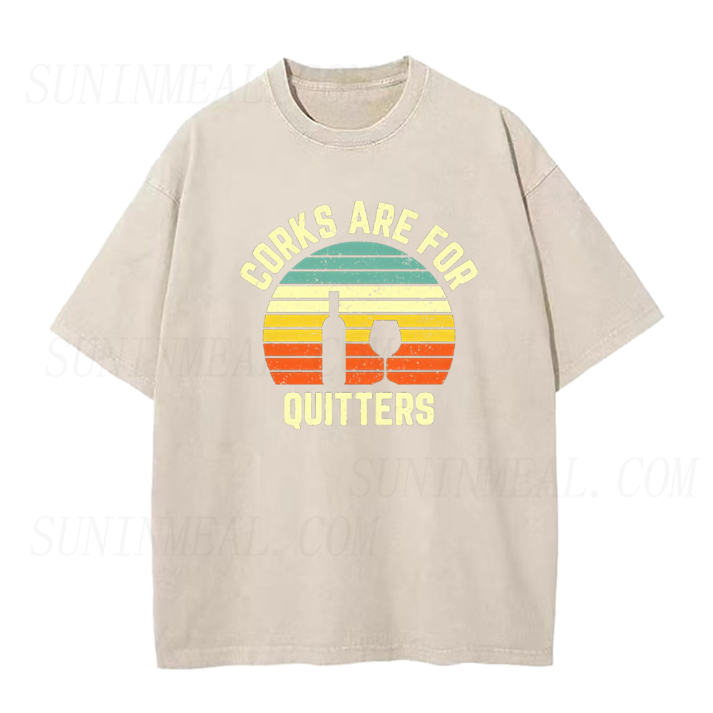 Corks Are For Quitters Retro Sunset Wine Unisex Tee