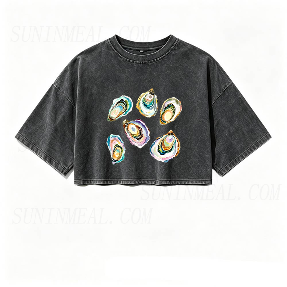 Watercolor Oyster Oversized Crop Tee
