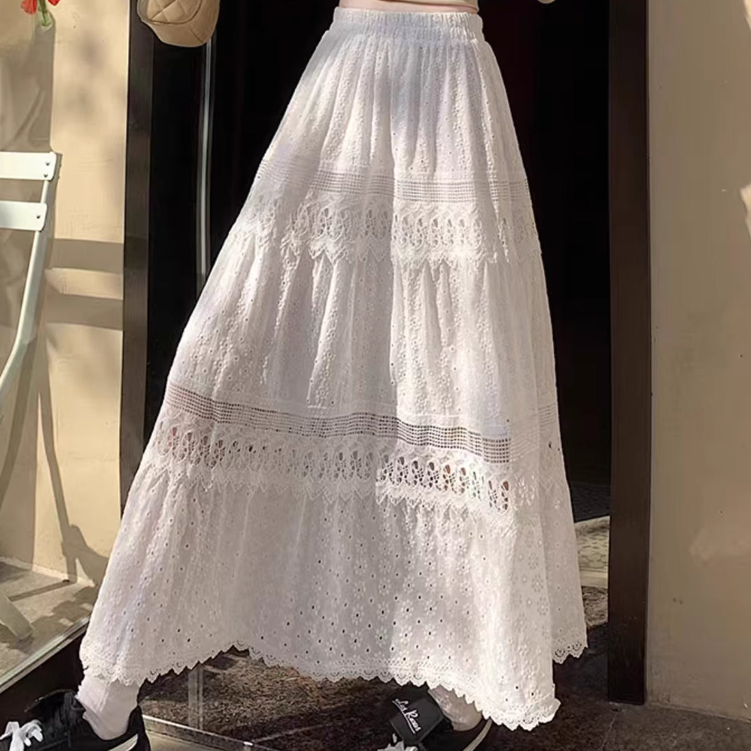 Embroidered Lace Maxi Skirt