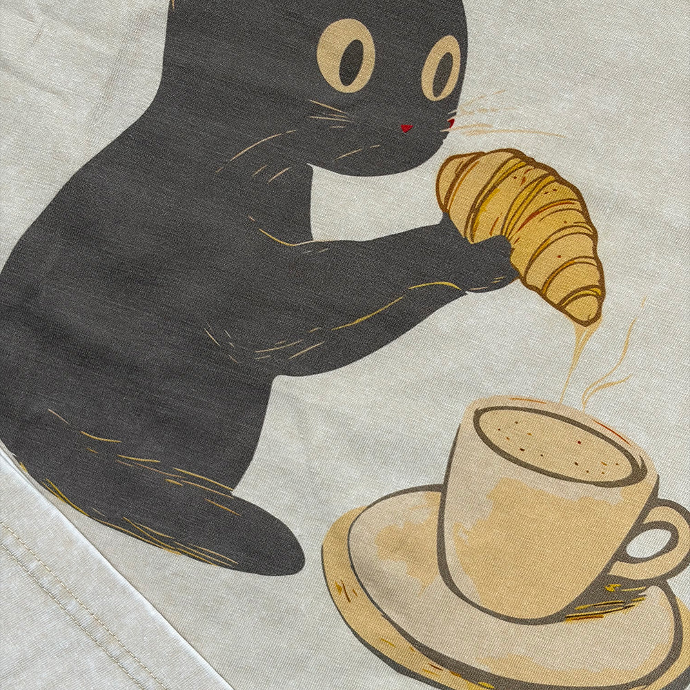 Cat Dipping Croissant in Coffee Unisex Tee