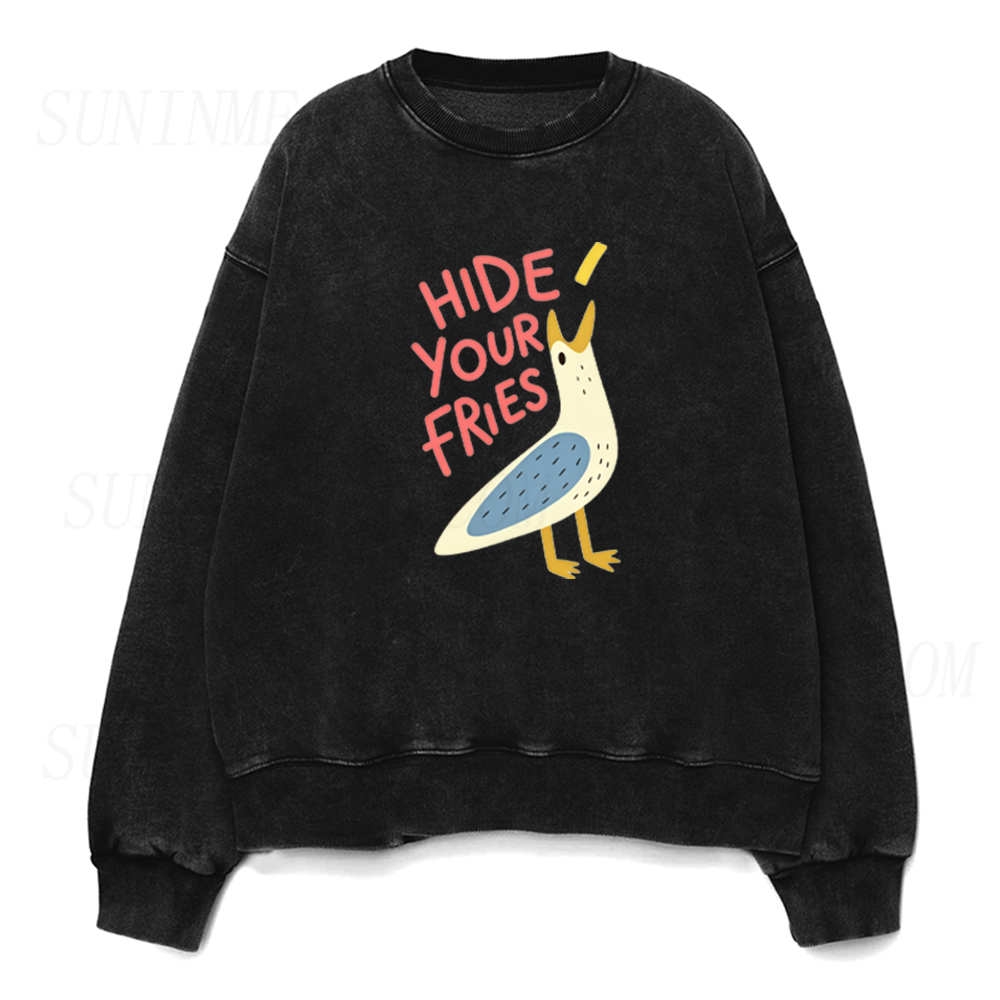 Hide Your Fries Funny Seagull Unisex Crewneck Sweatshirt